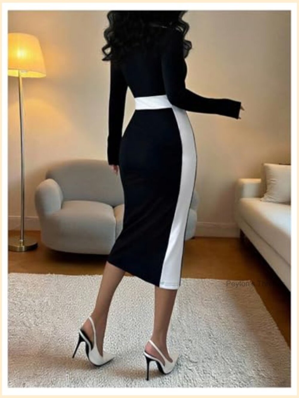 Women's Elegant Bodycon Midi Dress Long Sleeve Cocktail - Picture 2 of 5